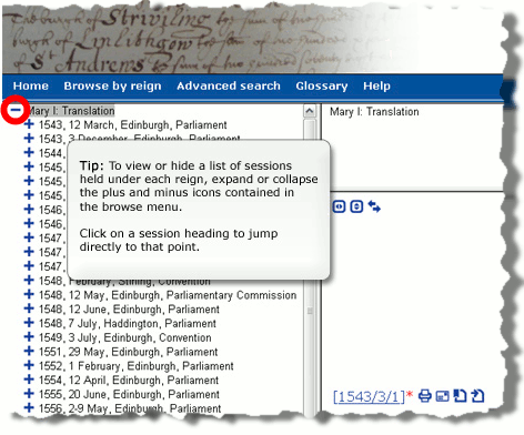 Screenshot showing how to expand a reign's list of sessions